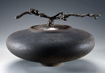 Zen Spaceship Vessel with Cast Bronze Grapevine Lid